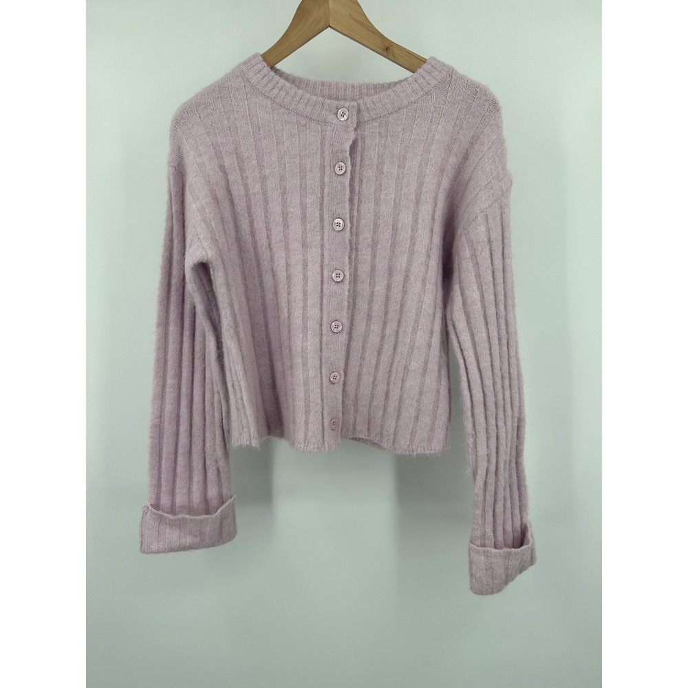 Wild Fable Womens XXS Lavender Purple Ribbed Fuzzy Knit Button Front Cardigan